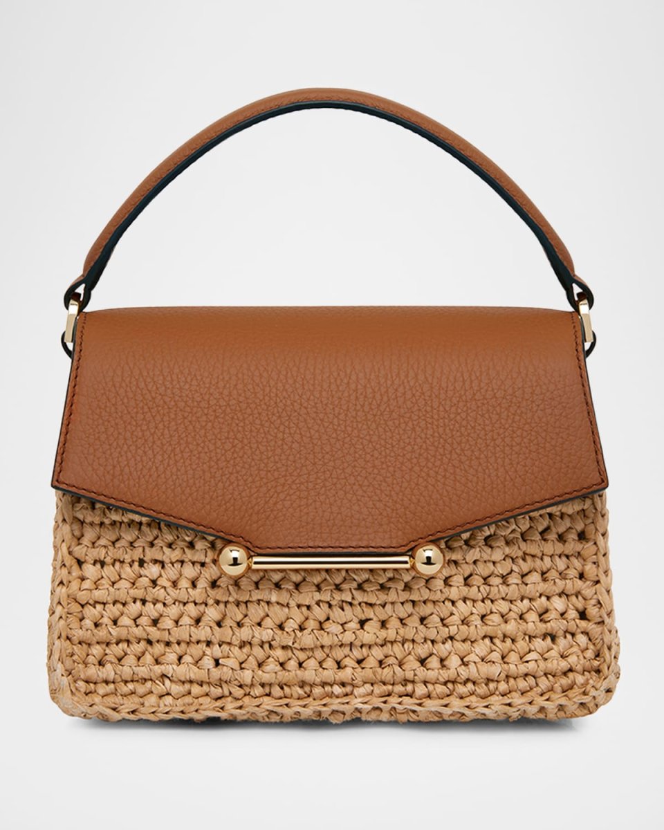 Mosaic Nano Raffia & Leather Top-Handle Bag